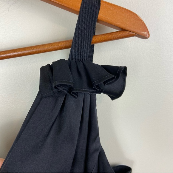 Prabal Gurung Black Satin Ruffle‎ Midi V-Neck Dress Silky Size 4 Luxury Event - Picture 10 of 14